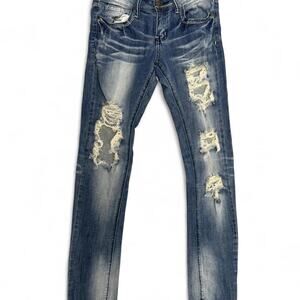 blue distressed skinny jeans